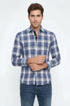 Slim Fit Plaid Patterned Navy Blue Shirt - Wessi
