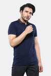 Short Sleeves Neck Patterned Navy Blue Men Polo Shirt