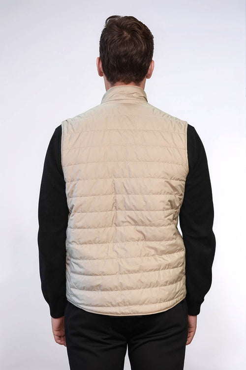 Quilted Sleeveless Beige Men Down Vest - Wessi