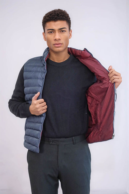 Reversible Puffer Sax Blue Men Down Vest - Wessi