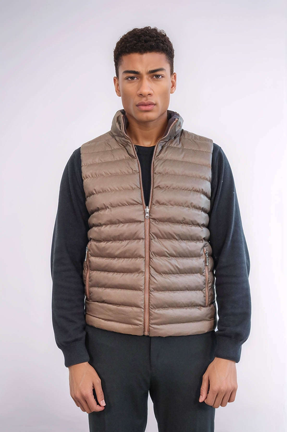 Reversible Puffer Brown Men Down Vest - Wessi