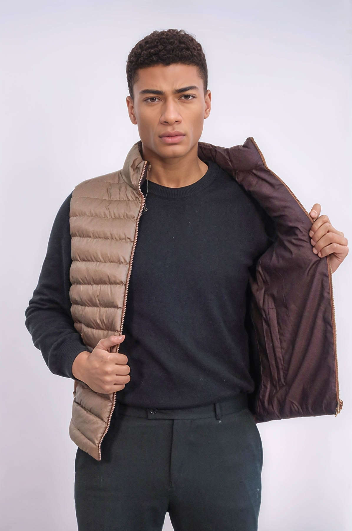 Reversible Puffer Brown Men Down Vest - Wessi