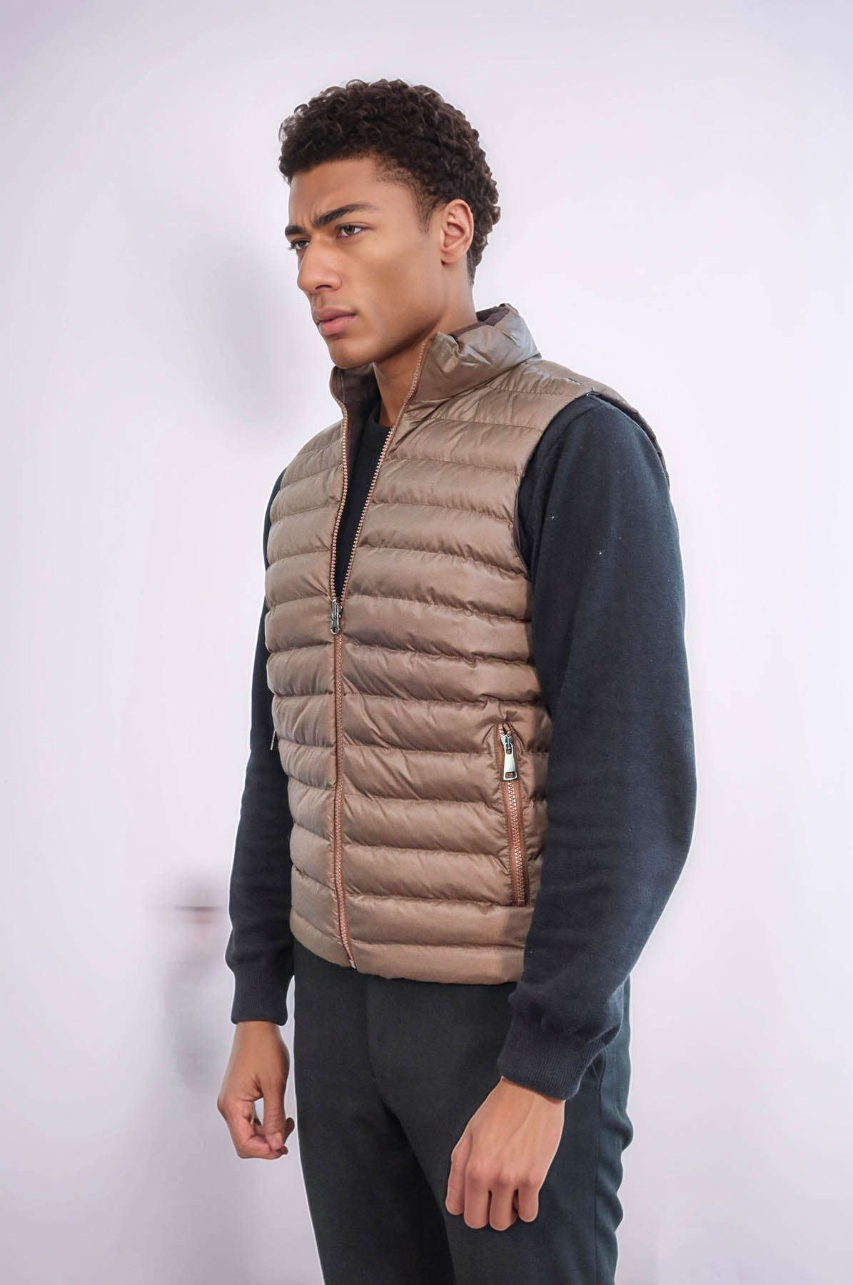 Reversible Puffer Brown Men Down Vest - Wessi