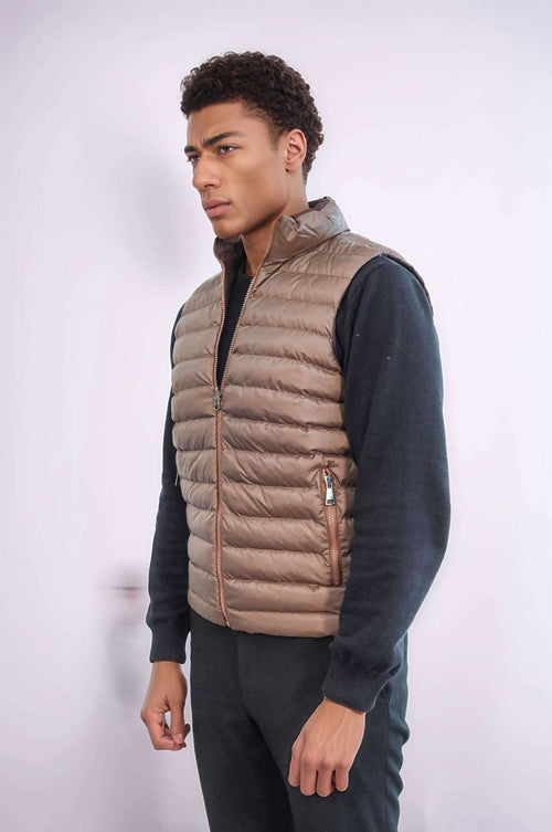 Reversible Puffer Brown Men Down Vest - Wessi