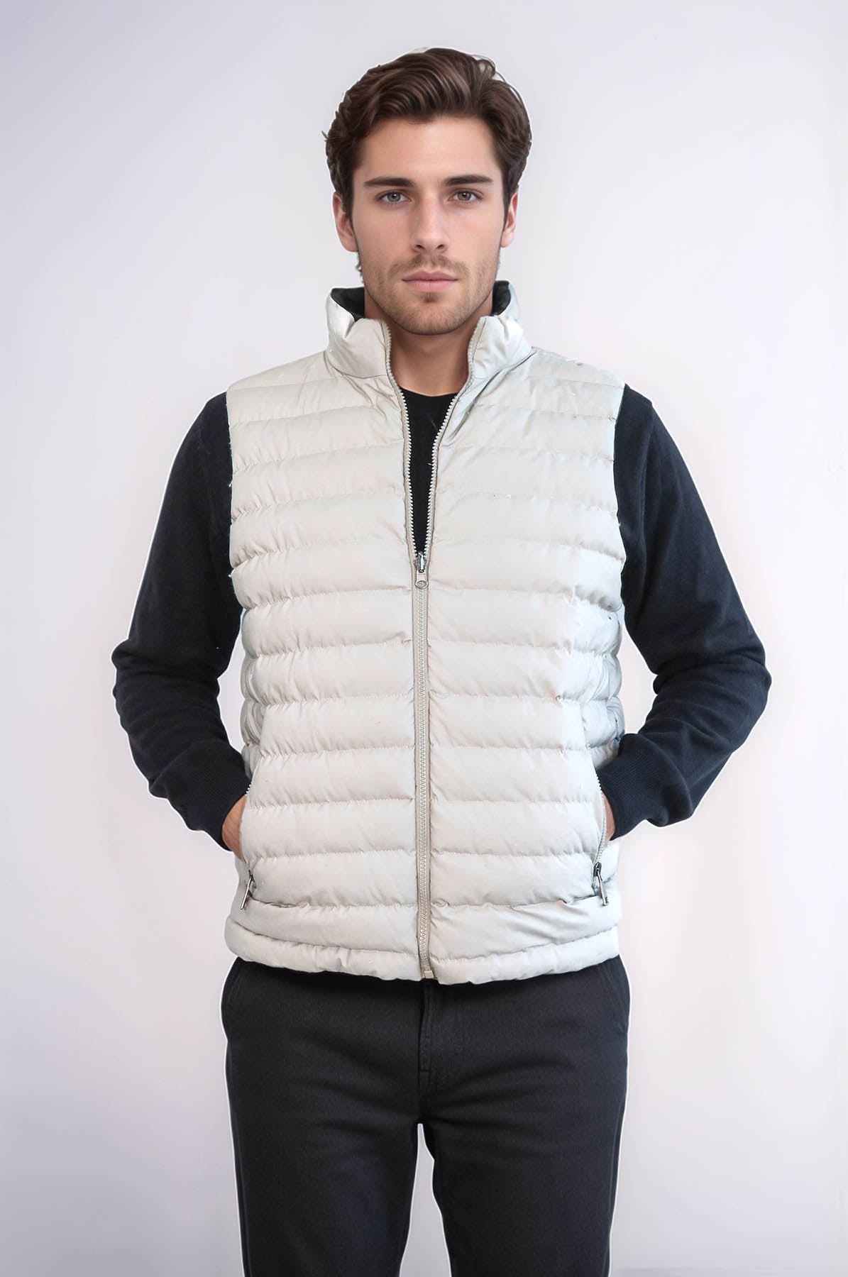 Reversible Puffer Cream Men Down Vest - Wessi