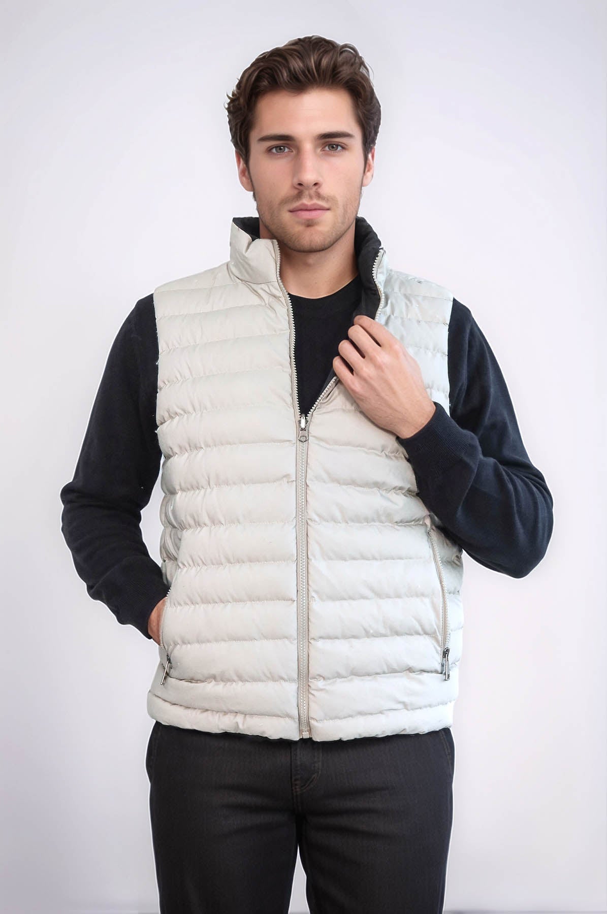 Reversible Puffer Cream Men Down Vest - Wessi