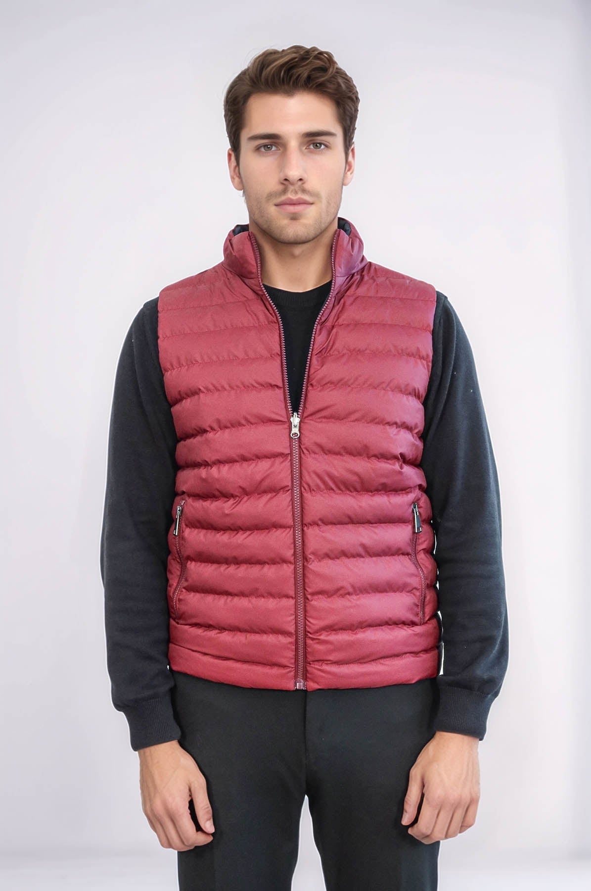 Reversible Puffer Burgundy Men Down Vest - Wessi