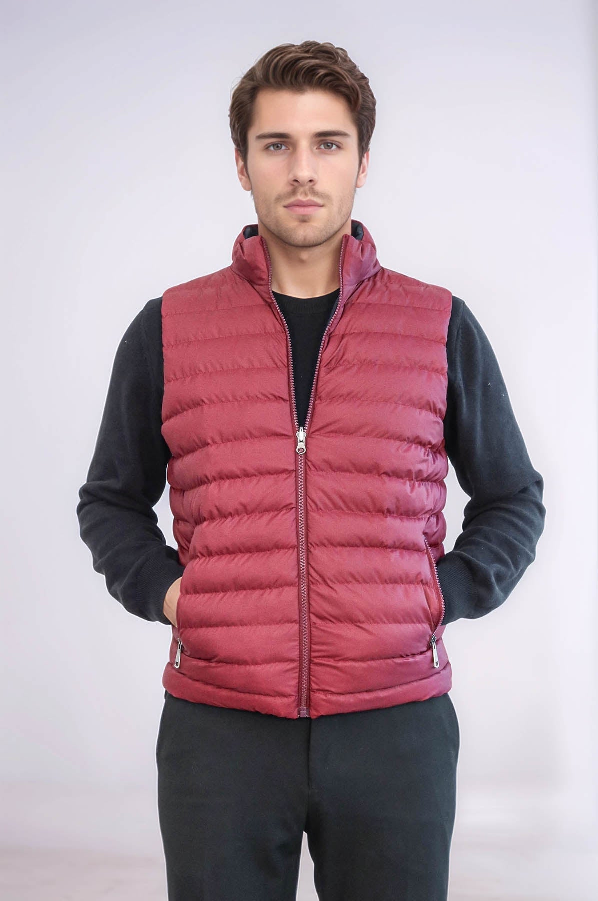Reversible Puffer Burgundy Men Down Vest - Wessi