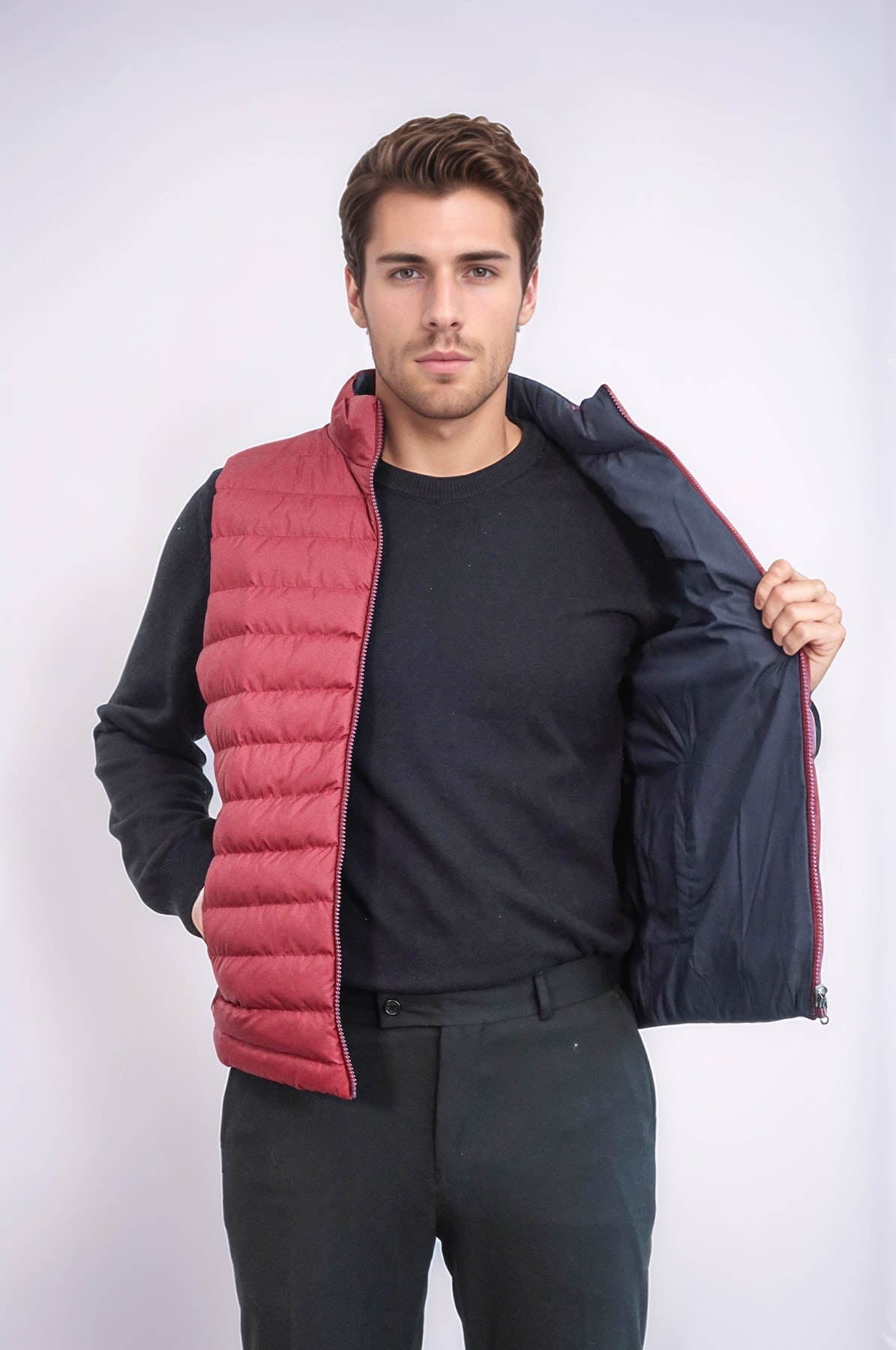 Reversible Puffer Burgundy Men Down Vest - Wessi