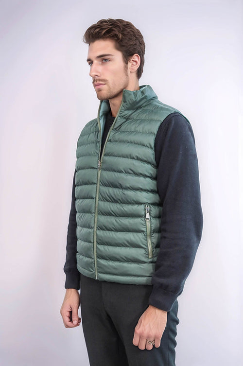 Reversible Puffer Oil Green Men Down Vest - Wessi