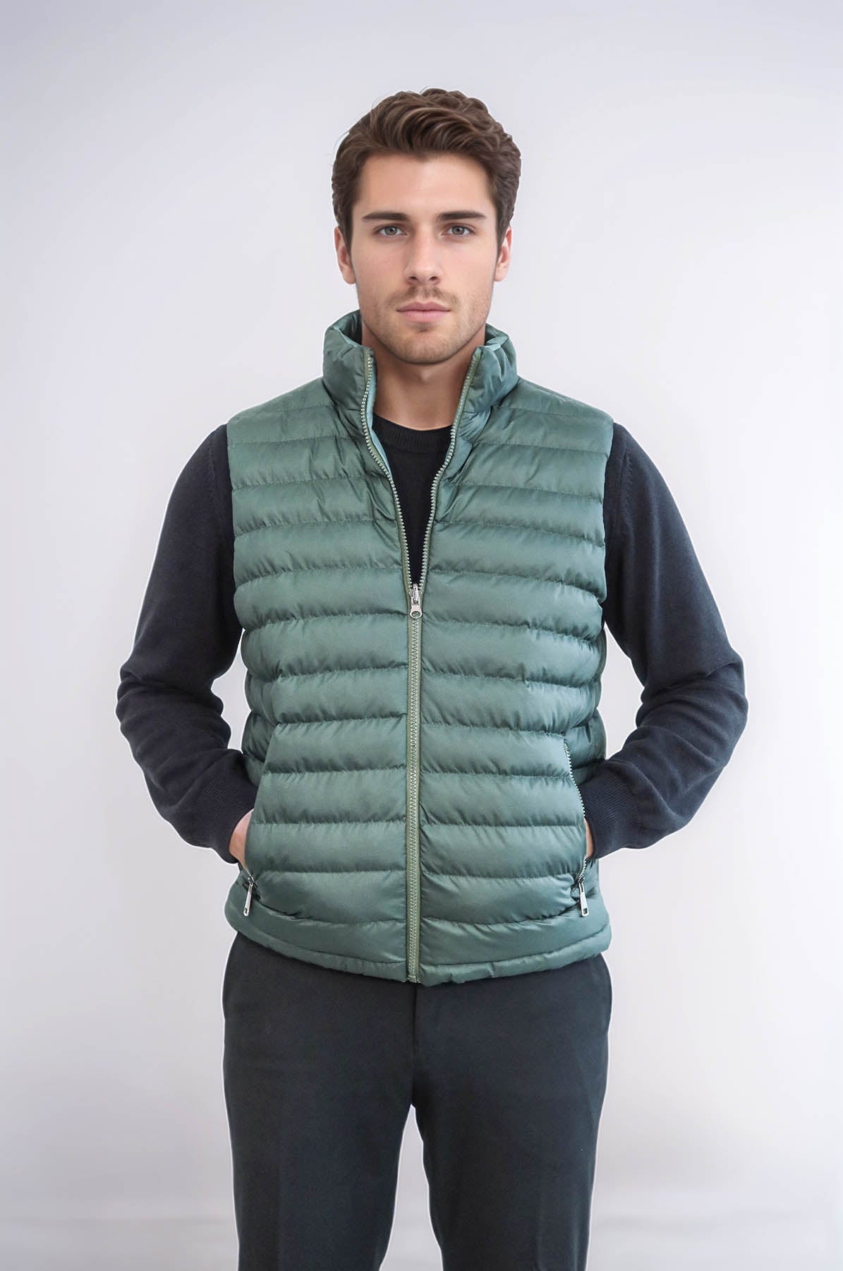 Reversible Puffer Oil Green Men Down Vest - Wessi