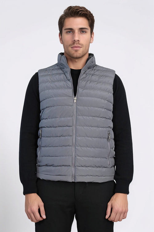 Reversible Puffer Grey Men's Down Vest - Wessi