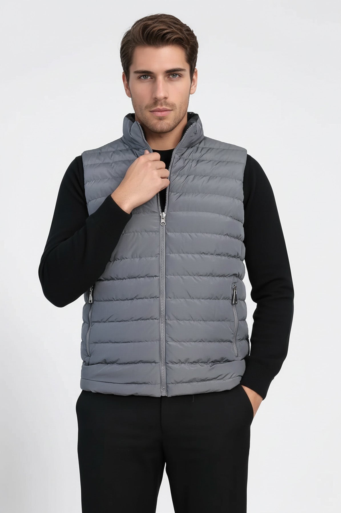 Reversible Puffer Grey Men's Down Vest - Wessi