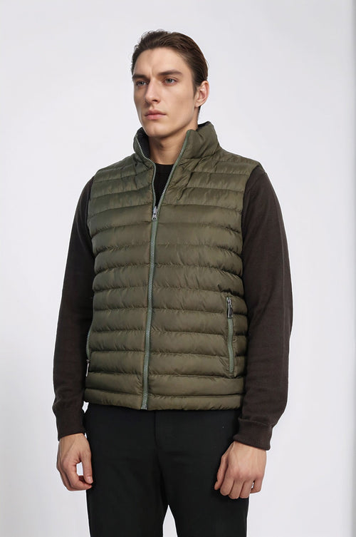 Reversible Puffer Green Men Down Vest - Wessi
