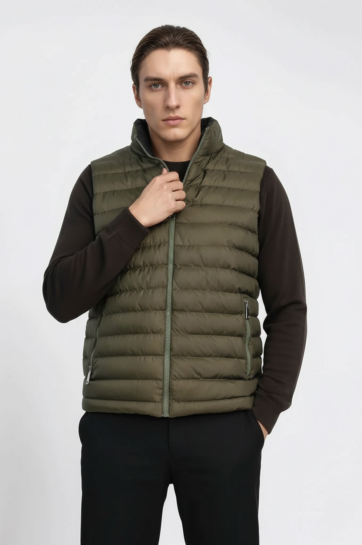 Reversible Puffer Green Men Down Vest - Wessi