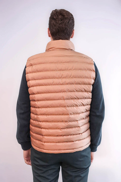 Quilted Zippered Light Brown Men Down Vest - Wessi