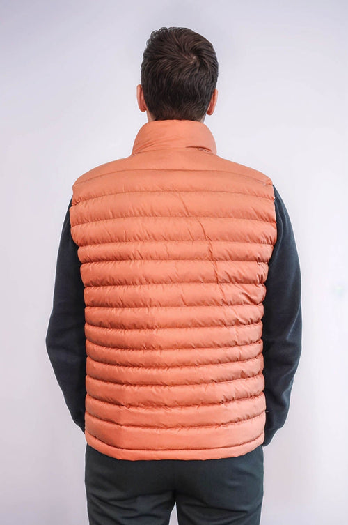 Quilted Zippered Orange Men Down Vest - Wessi