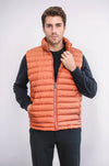Quilted Zippered Orange Men Down Vest - Wessi