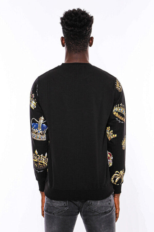 Black Patterned Slim Fit Sweatshirt - Wessi