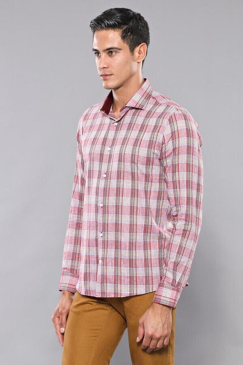 Burgundy Casual Plaid Shirt | Wessi