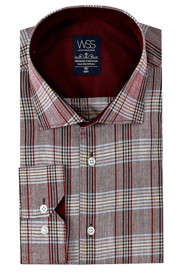 Burgundy Casual Plaid Shirt | Wessi