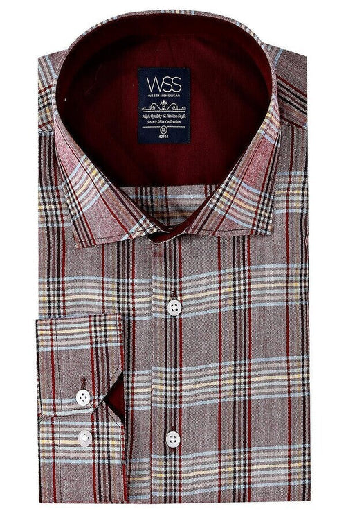 Burgundy Casual Plaid Shirt | Wessi