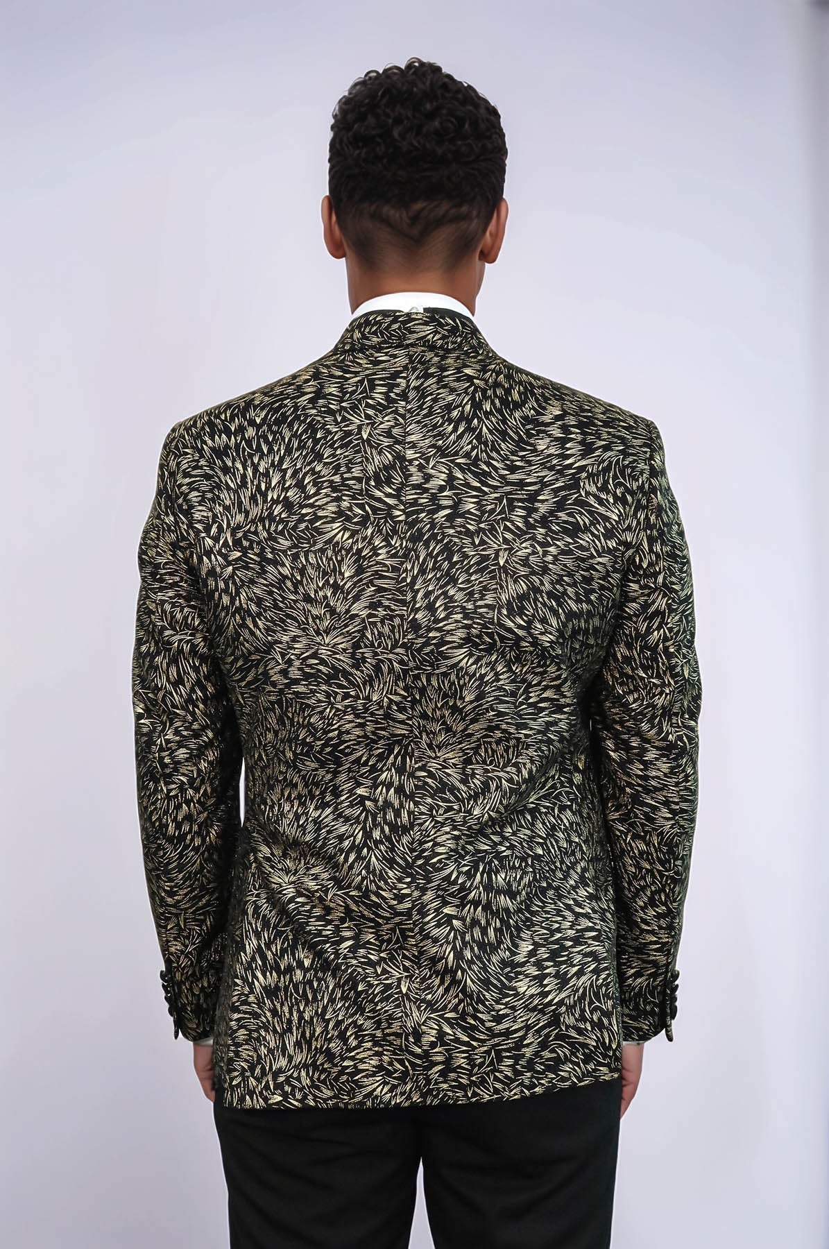 Feather Patterned Slim Fit Black Men Prom Blazer - Wessi