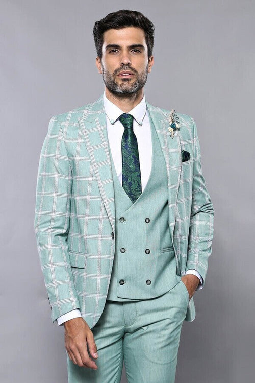 Checked Light Green Vested Suit | Wessi