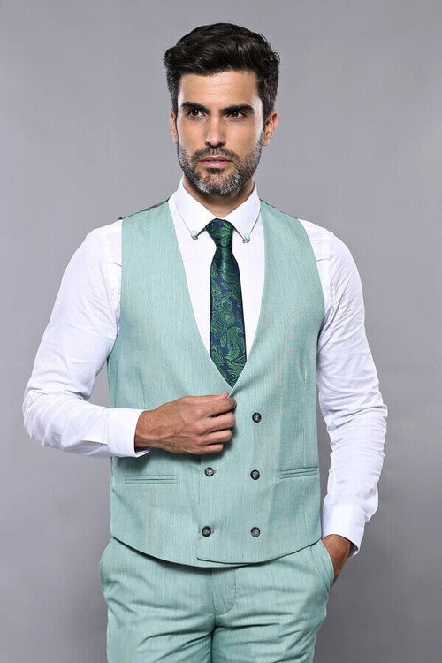 Checked Light Green Vested Suit | Wessi