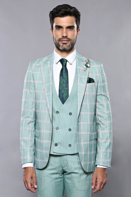 Checked Light Green Vested Suit | Wessi
