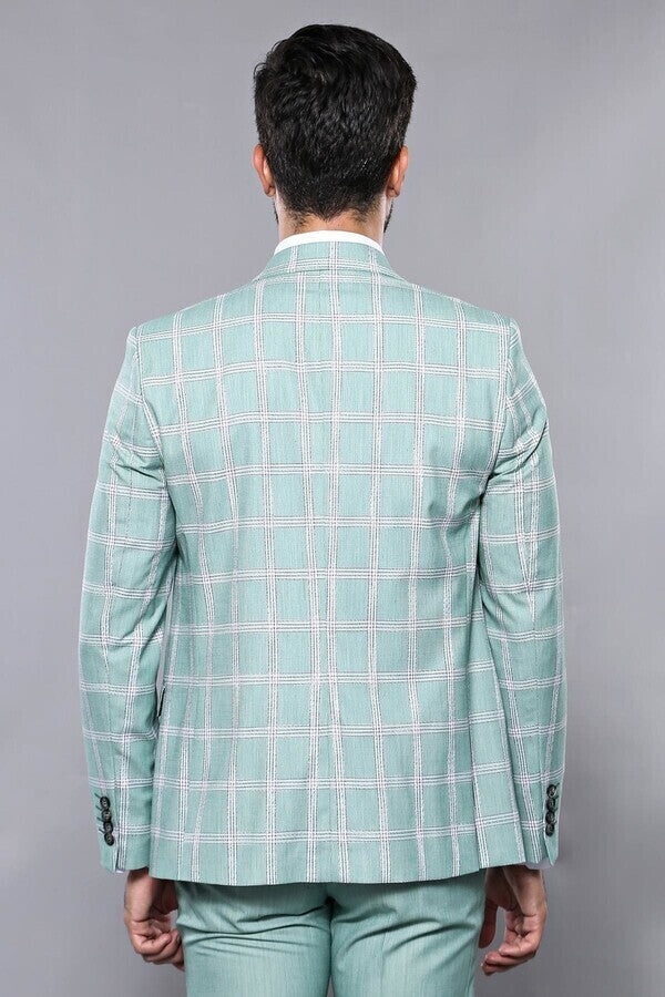 Checked Light Green Vested Suit | Wessi
