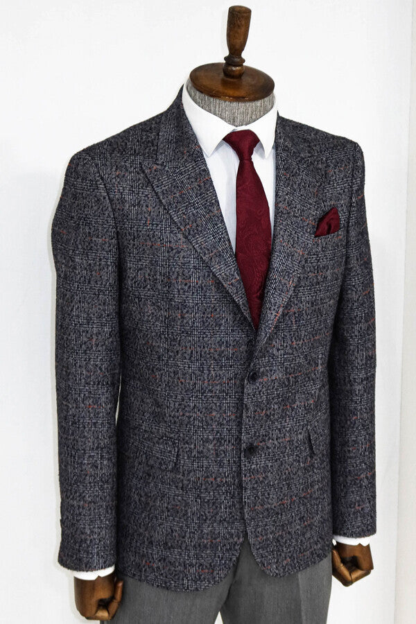 Checked Navy Blue Men Blazer - Wessi