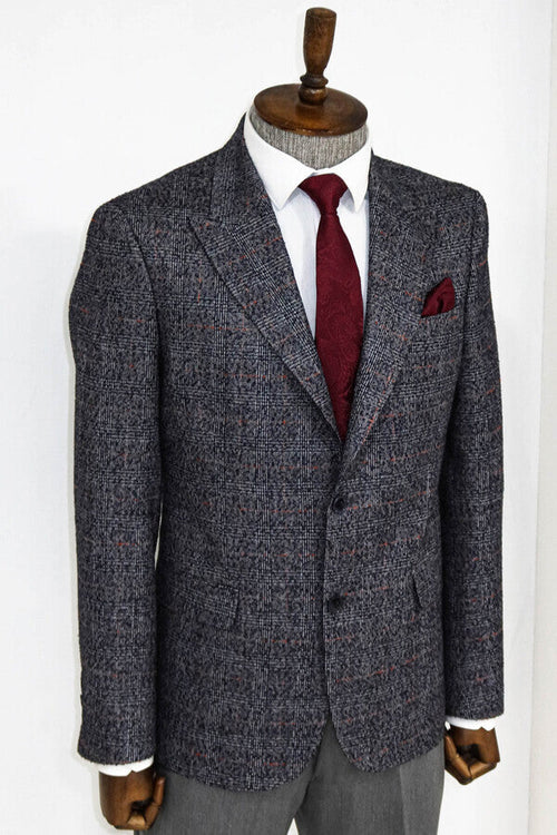 Checked Navy Blue Men Blazer - Wessi