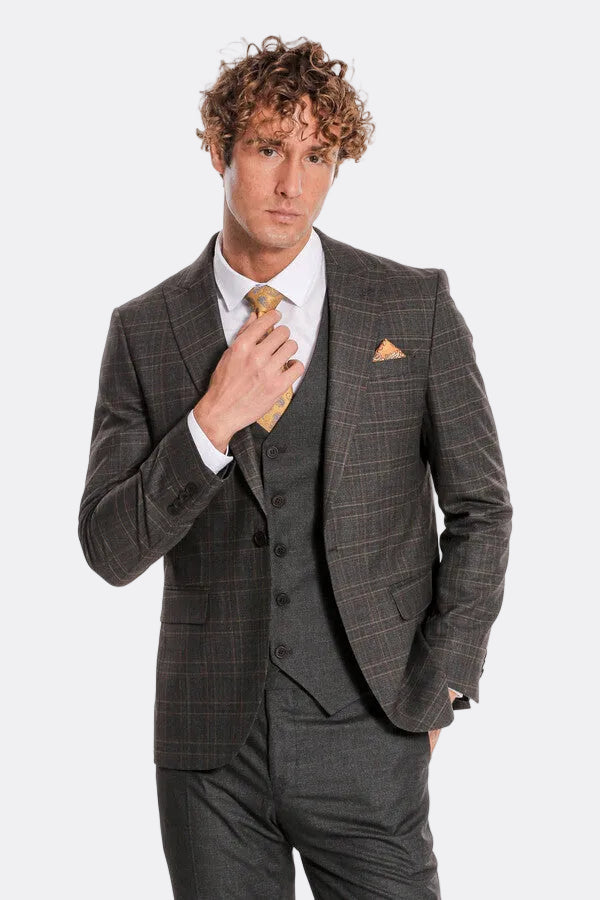 Checked Slim Fit Anthracite Men Suit - Wessi