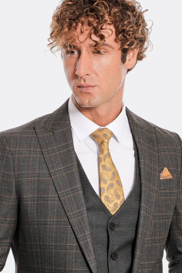 Checked Slim Fit Anthracite Men Suit - Wessi