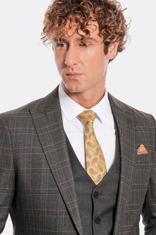 Checked Slim Fit Anthracite Men Suit - Wessi