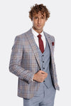 Checked Slim Fit Blue Men Suit - Wessi