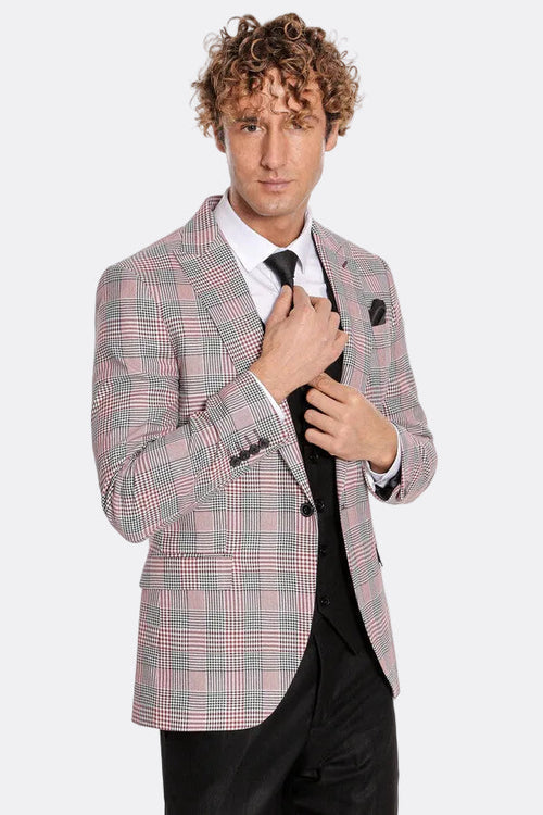 Checked Slim Fit Burgundy Men Suit - Wessi