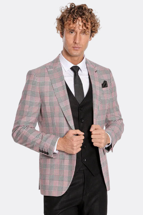 Checked Slim Fit Burgundy Men Suit - Wessi