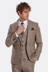 Checked Slim Fit Light Brown Men Suit - Wessi