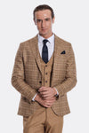 Checked Slim Fit Tan Men Suit - Wessi