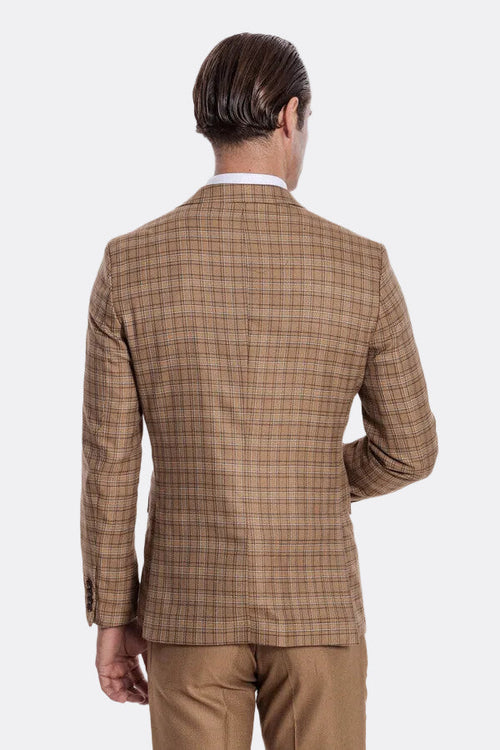 Checked Slim Fit Tan Men Suit - Wessi