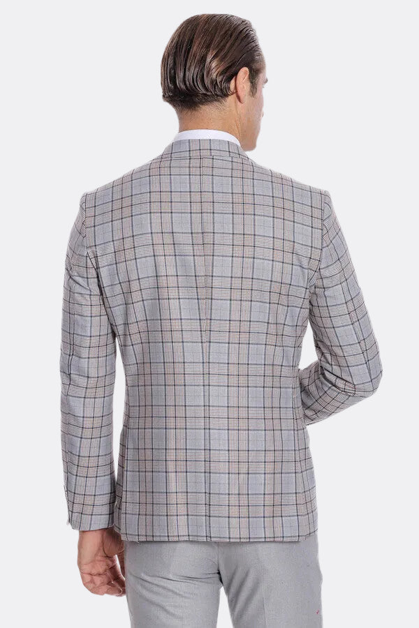 Checked Slim Fit Light Grey Men Suit - Wessi