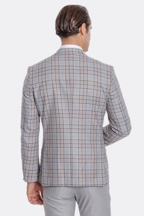 Checked Slim Fit Light Grey Men Suit - Wessi