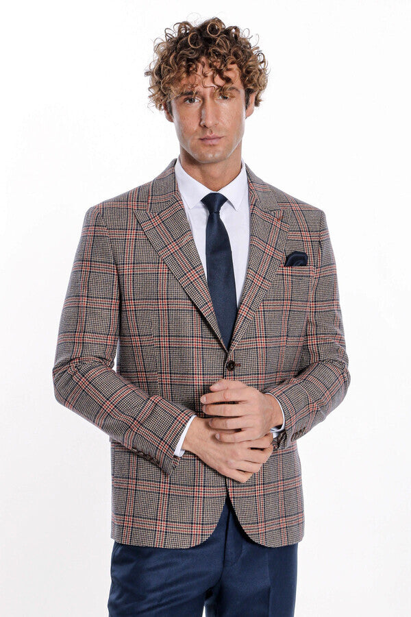 Checked Navy Blue Men Blazer - Wessi