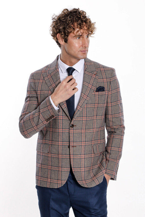 Checked Navy Blue Men Blazer - Wessi