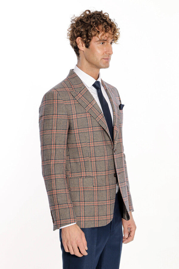 Checked Navy Blue Men Blazer - Wessi