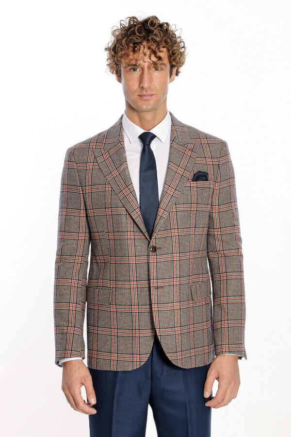 Checked Navy Blue Men Blazer - Wessi
