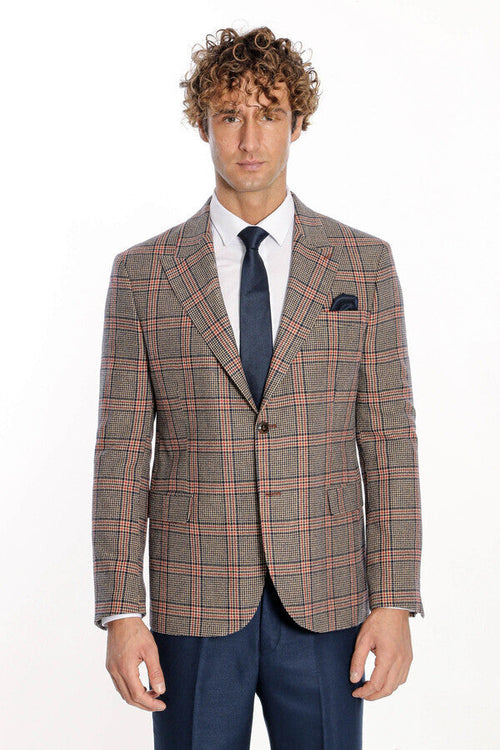 Checked Navy Blue Men Blazer - Wessi