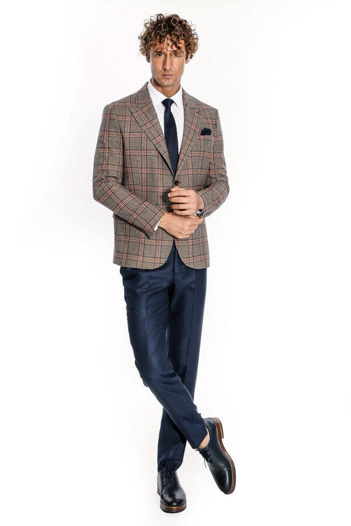 Checked Navy Blue Men Blazer - Wessi
